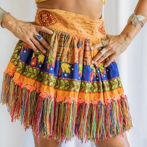 Handmade Vibrant Multicolor Fringe Mini Skirt